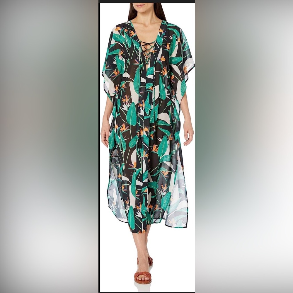 Coastal Blue Green and Black Tropical Leaf Duster